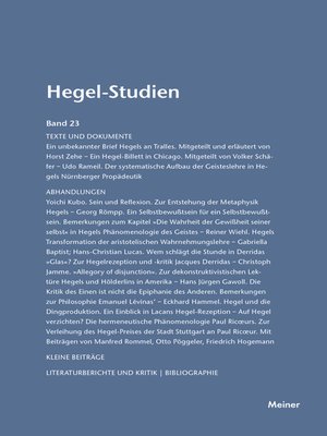 cover image of Hegel-Studien Band 23